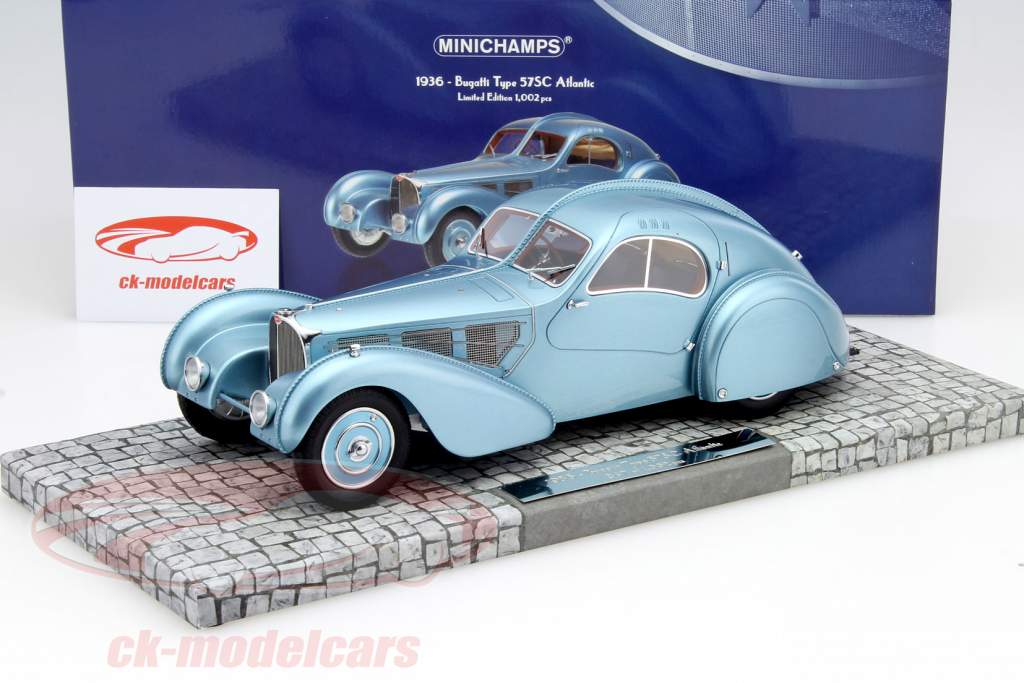 Bugatti Type 57SC Atlantic år 1936 blå metallic 1:18 Minichamps