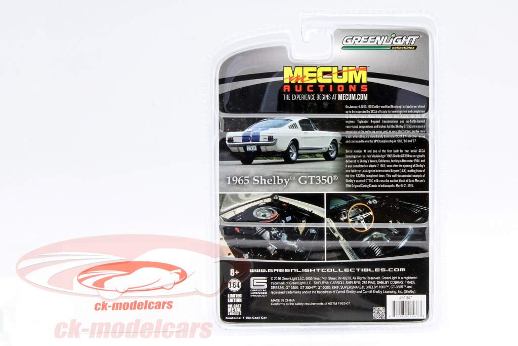 Joe McMurrey Ford Shelby GT350 Year 1965 white / blue 1:64 Greenlight