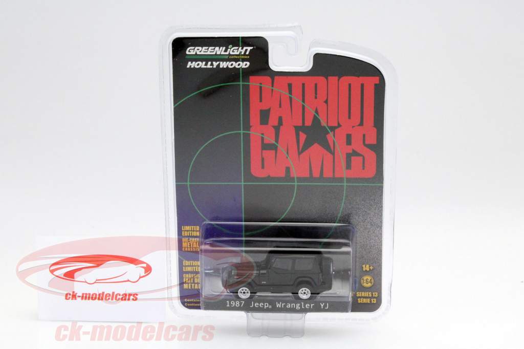 Jeep Wrangler YJ année 1987 TV-Film Patriot Games noir 1:64 Greenlight