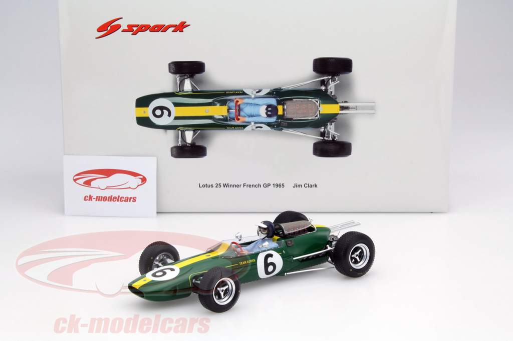 Jim Clark Lotus 25 #6 campeón del mundo Francia GP fórmula 1 1965 1:18 Spark