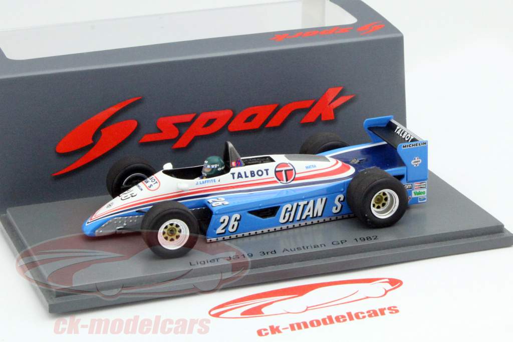 Jacques Laffite Ligier JS19 #26 Østrig GP formel 1 1982 1:43 Spark