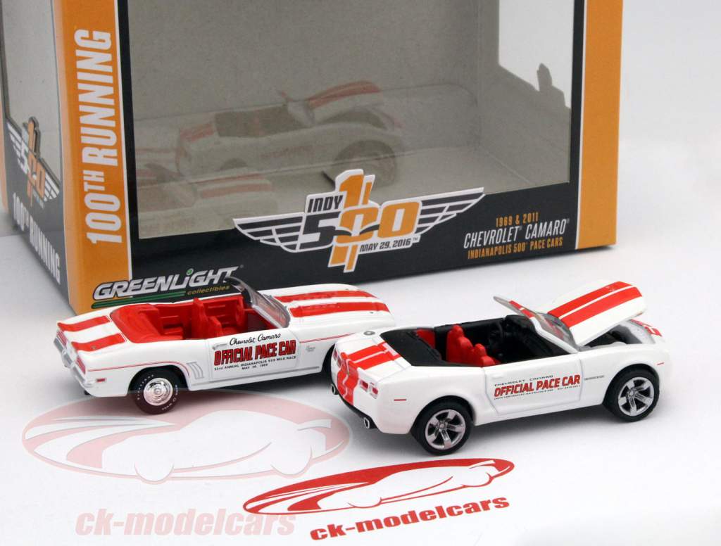 Indy 500 2-Car set Chevrolet Camaro Pace Cars 1969 and 2011 1:64 Greenlight