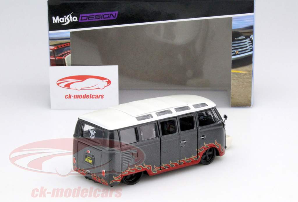 Volkswagen VW T1 Samba Bus gris / rojo / blanco 1:24 Maisto