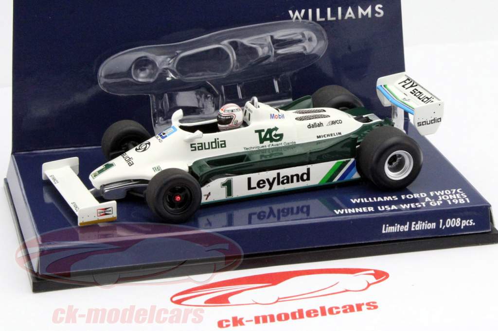 Alan Jones Williams FW07C #1 ganador USA GP fórmula 1 1981 1:43 Minichamps