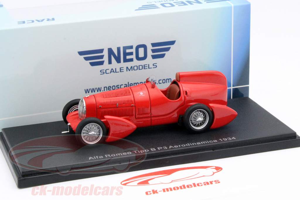 Alfa Romeo Tipo B P3 Aerodinamica år 1934 rød 1:43 Neo
