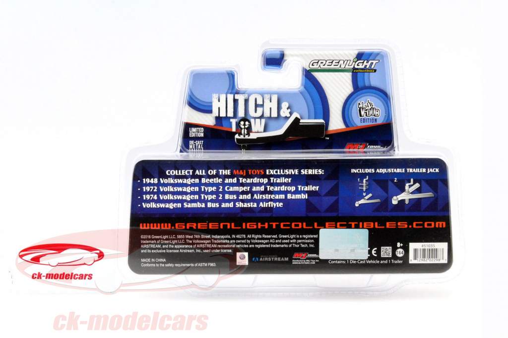 Volkswagen VW Beetle With Teardrop trailer blue / White 1:64 Greenlight