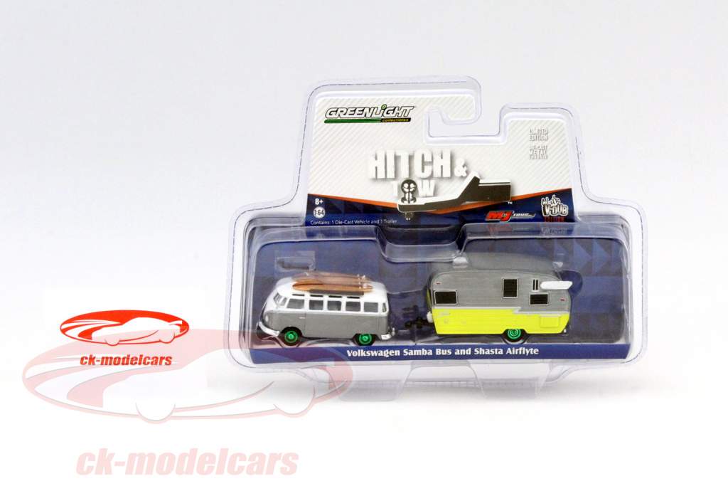 Volkswagen VW Samba bus avec Shasta Airflyte poli métal / vert jantes 1:64 Greenlight