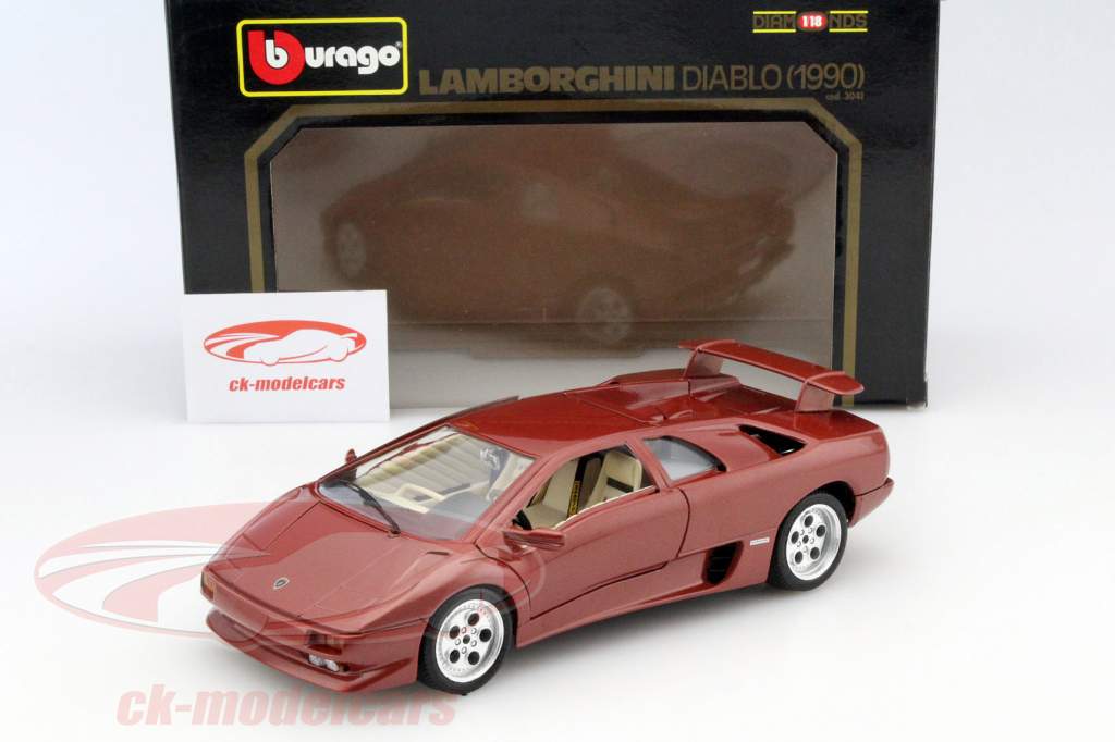 Lamborghini Diablo jaar 1990 kastanjebruin 1:18 Bburago