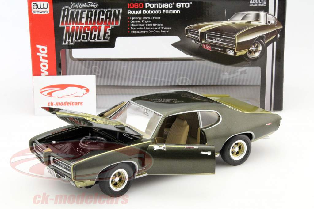 Pontiac GTO Royal Bobcat Edition año 1969 verde metálico 1:18 autoworld