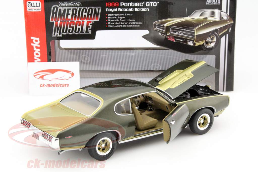 Pontiac GTO Royal Bobcat Edition año 1969 verde metálico 1:18 autoworld