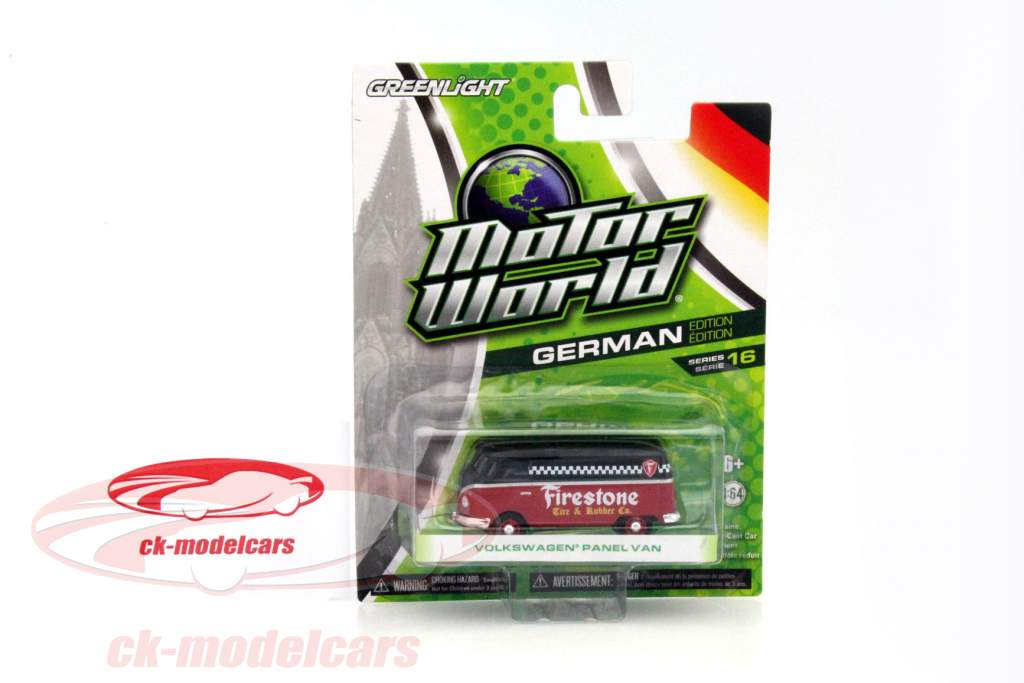 Volkswagen VW T2 Panel Van Firestone schwarz / rot 1:64 Greenlight