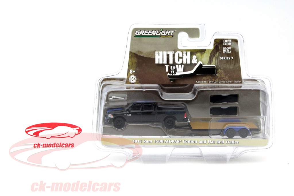 Dodge Ram 1500 Mopar Edition med trailer år 2015 sort 1:64 Greenlight