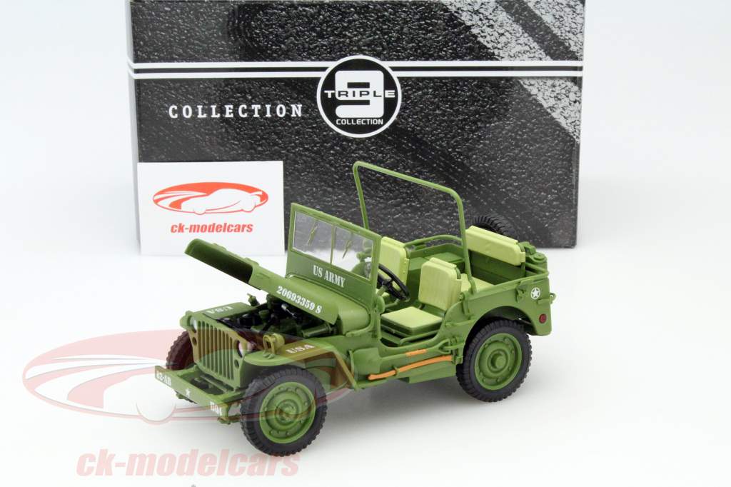 Jeep Willy's US Army met 4 soldaten jaar 1942 leger groen 1:18 Triple9