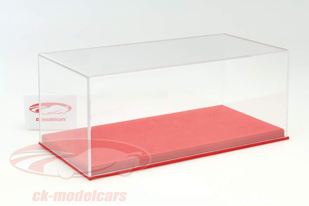 hoog acryl vitrine met Alcantara basisplaat voor modelauto&#39;s in de schaal 1:18 rood BBR