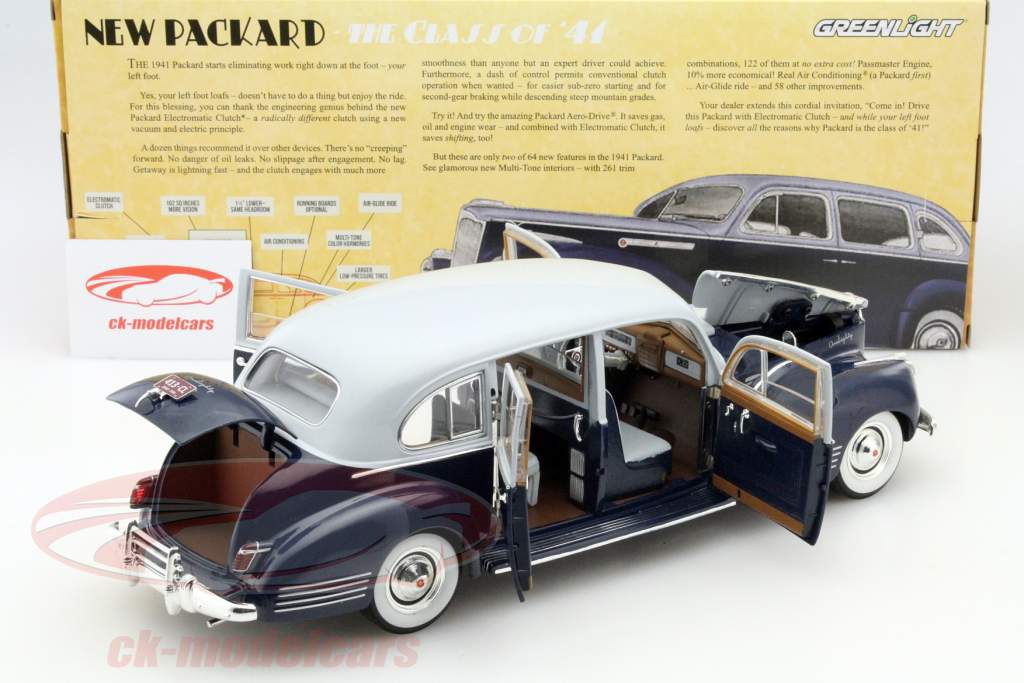 Packard Super Eight One-Eighty año 1941 azul oscuro / gris 1:18 Greenlight