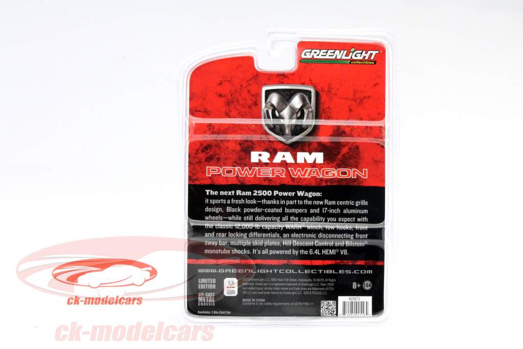 Dodge Ram 1500 Power Wagon год 2017 красный / черный 1:64 Greenlight