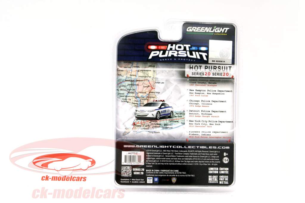 Chevrolet Volt NYPD år 2016 hvid 1:64 Greenlight