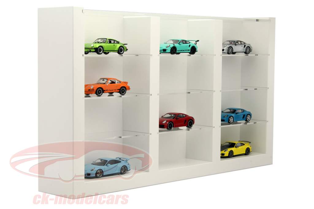 En bois haute qualité vitrine pour 12 voitures modèles blanc 1:43 Porsche