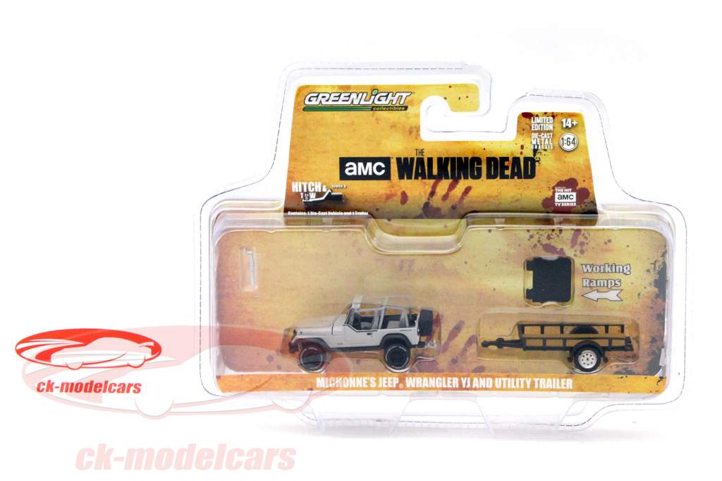 Michonne's Jeep Wrangler YJ con trailer grigio / nero 1:64 Greenlight