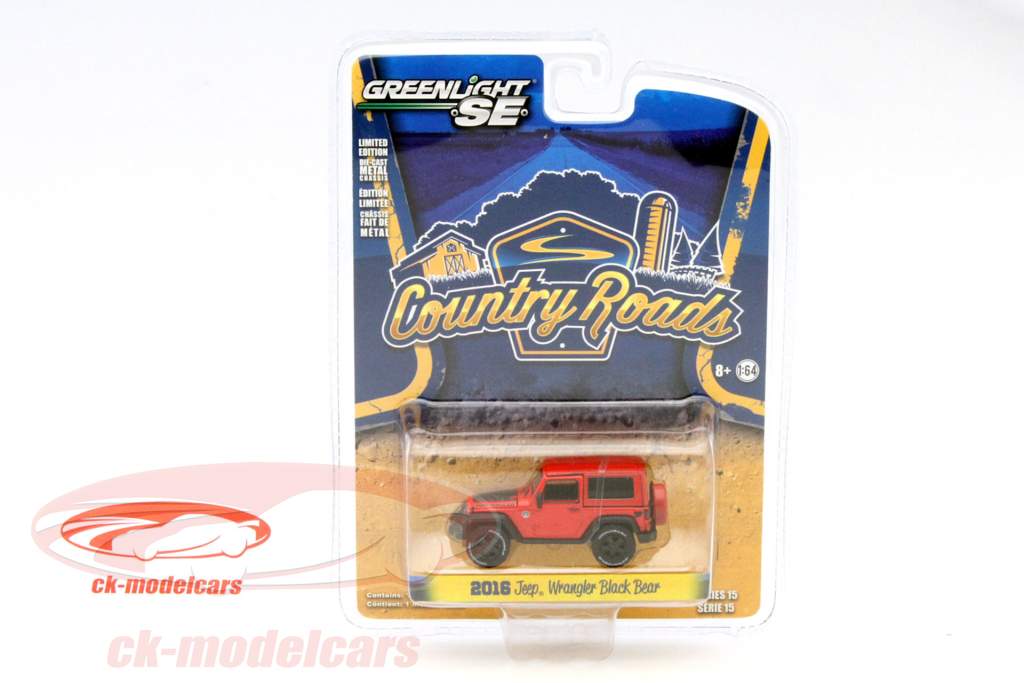 Jeep Wrangler Black Bear jaar 2016 rood 1:64 Greenlight