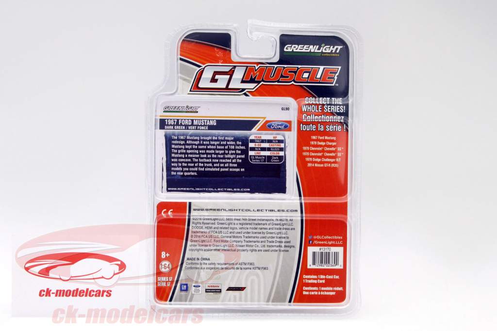 Ford Mustang ano 1967 verde 1:64 Greenlight