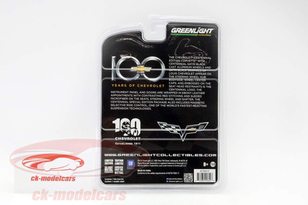 Chevrolet Corvette jaar 2012 donkergrijs 1:64 Greenlight