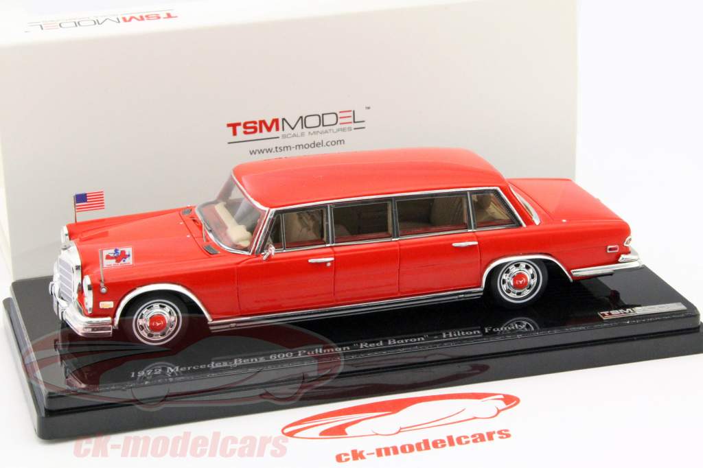 Mercedes-Benz 600 Pullman Red Baron Hilton Family jaar 1972 rood 1:43 TrueScale