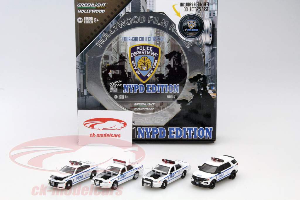 4-Car Set NYPD Edition wit / blauw 1:64 Greenlight