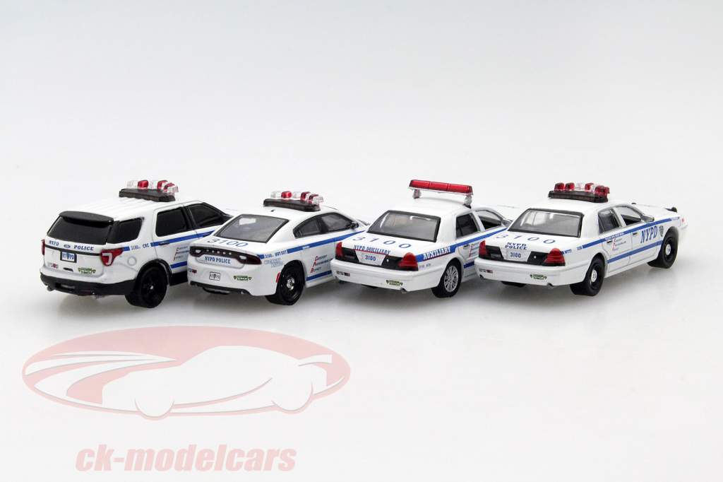 4-Car Set NYPD Edition wit / blauw 1:64 Greenlight