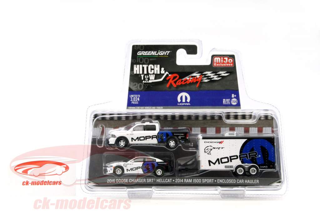 Dodge Charger SRT Hellcat et Dodge Ram 1500 Sport avec Car Hauler Mopar 1:64 Greenlight