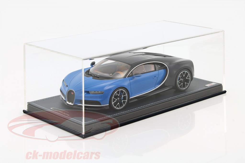 Bugatti Chiron año de construcción 2016 azul / azul oscuro metálico con escaparate 1:18 MR Models