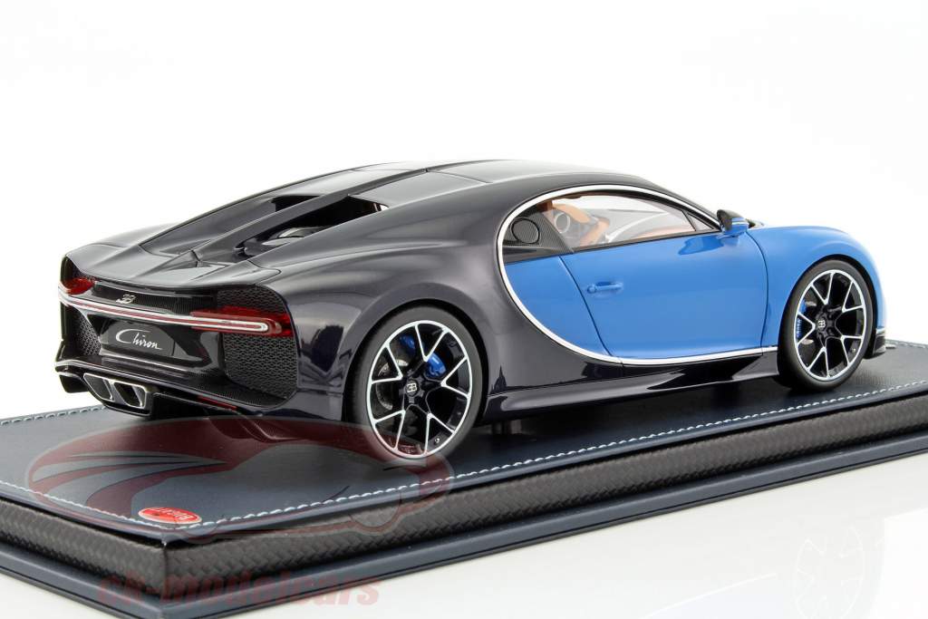 Bugatti Chiron Opførselsår 2016 blå / mørkeblå metallisk med udstillingsvindue 1:18 MR Models
