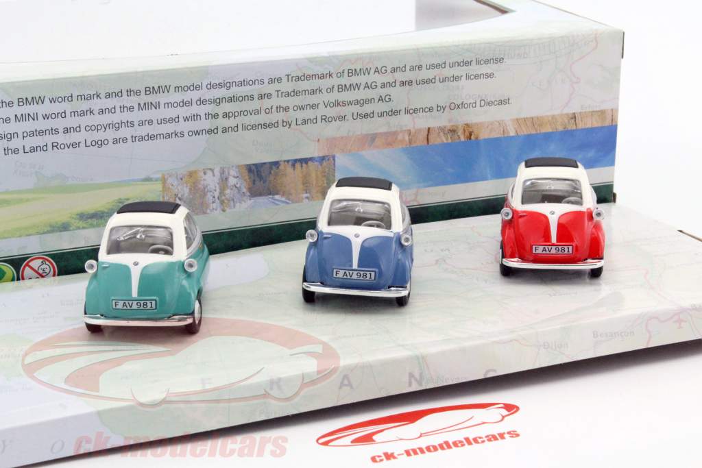 3-Car Set BMW Isetta azul / vermelho / verde 1:43 Cararama