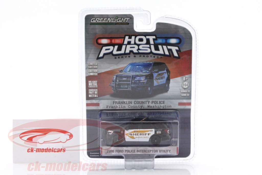 Ford Police Interceptor Utility 築 2016 Franklin County 黒 / 白 1:64 Greenlight