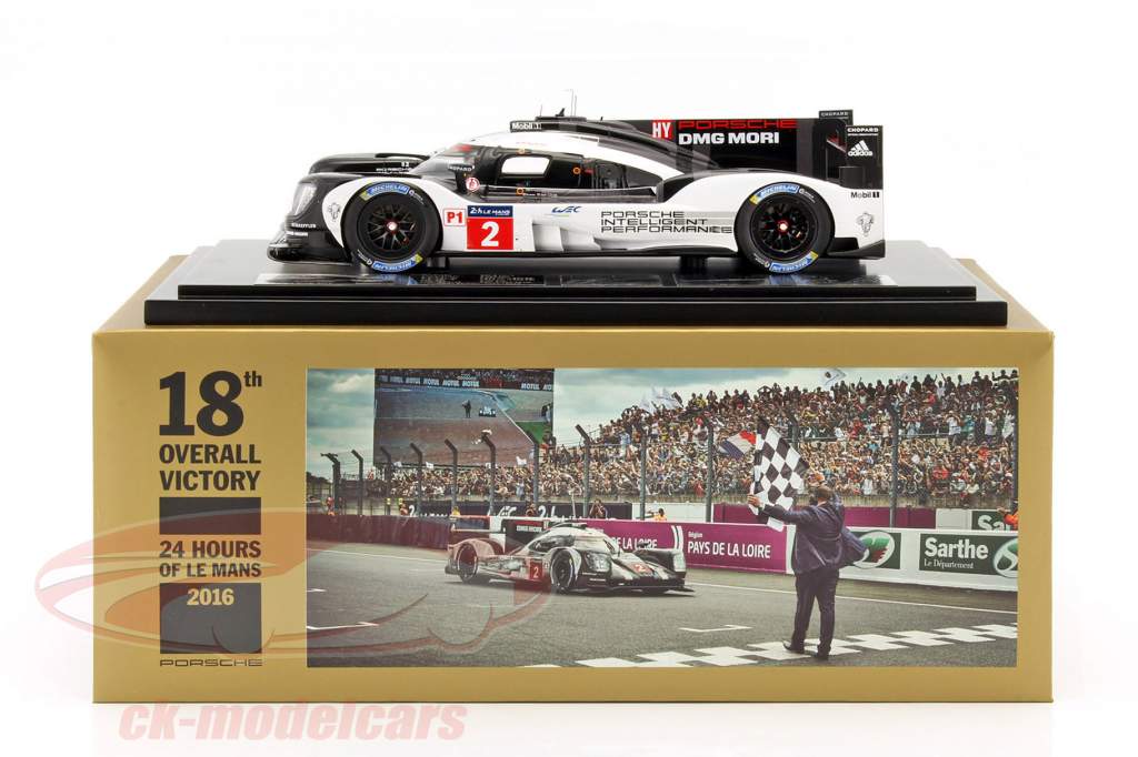 Porsche 919 Hybrid #2 gagnant 24h LeMans 2016 Lieb, Dumas, Jani avec vitrine 1:18 Spark