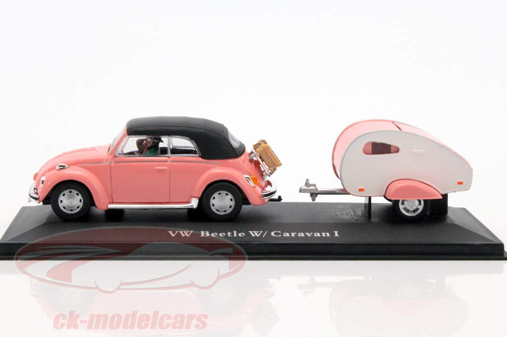 Volkswagen VW Beetle W closed convertible caravan I roze 1:43 Cararama