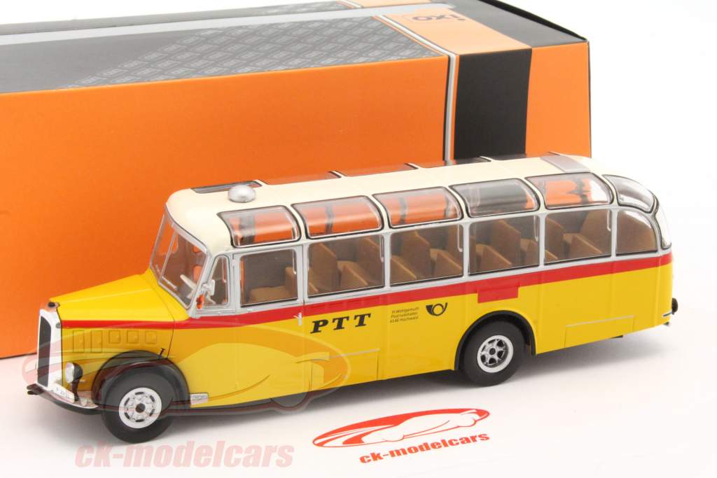 Saurer L4C Bus Bouwjaar 1959 geel / rood / zilver 1:43 Ixo