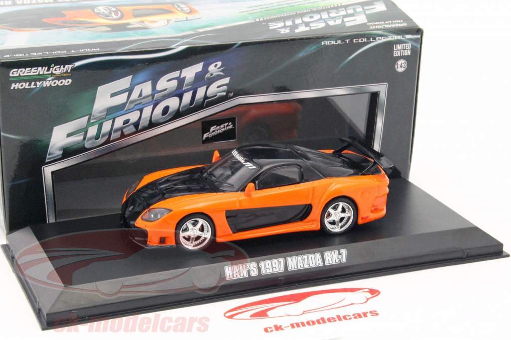 Han's Mazda RX-7 Fast and the Furious Tokyo Drift 2006 oranje / zwart 1:43 Greenlight