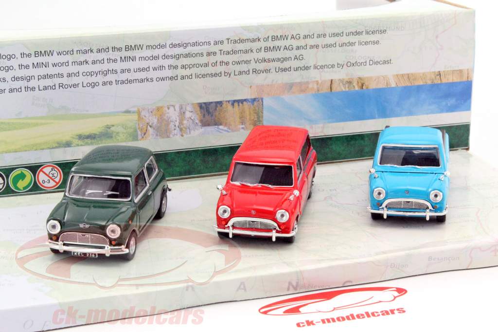 3-Car conjunto Mini Cooper verde / vermelho / azul 1:43 Cararama