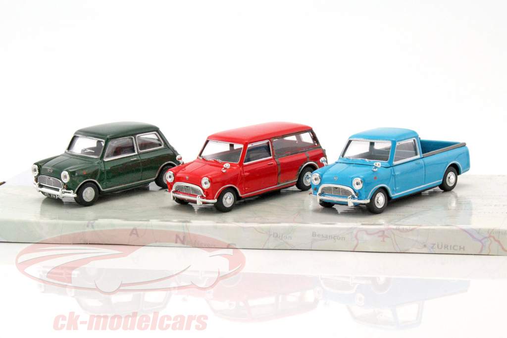 3-Car ensemble Mini Cooper vert / rouge / bleu 1:43 Cararama