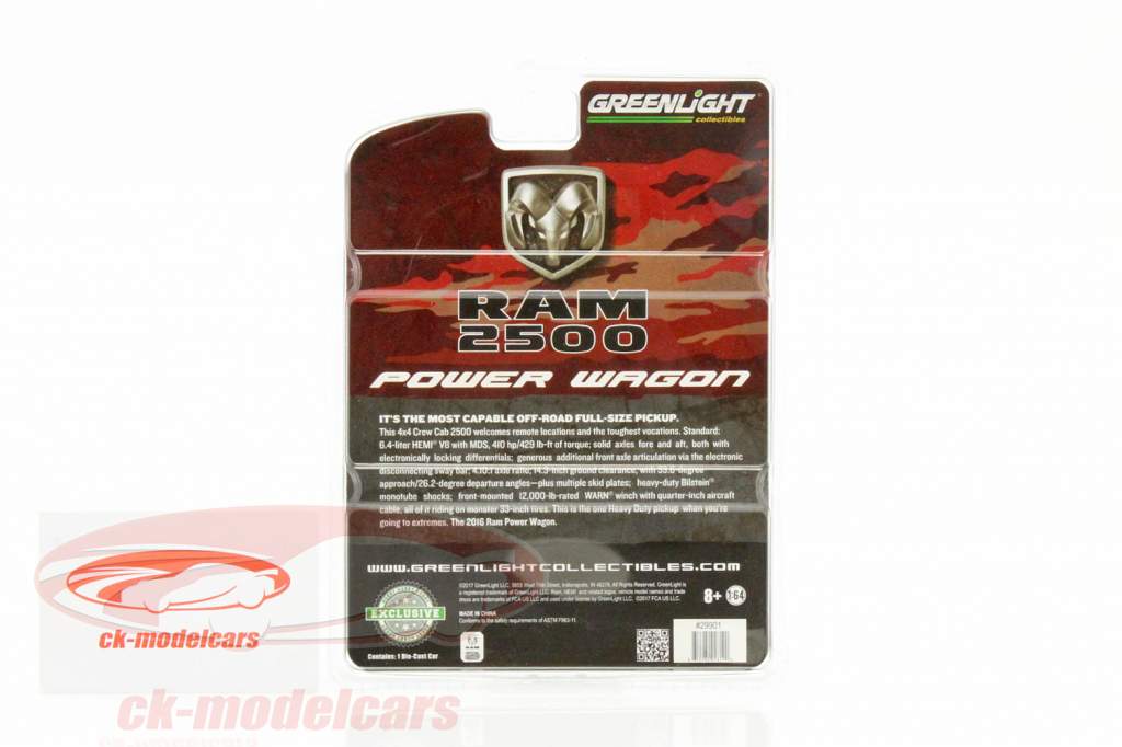 Dodge Ram 2500 Power Wagon Opførselsår 2016 mat sort 1:64 Greenlight