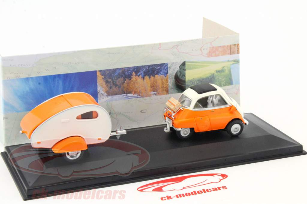 BMW Isetta 250 with caravan white / orange 1:43 Cararama