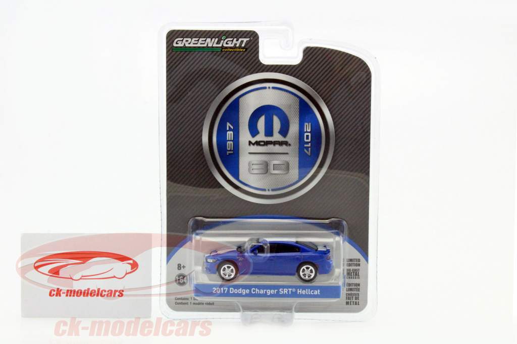 Dodge Charger SRT Hellcat año de construcción 2017 azul / blanco 1:64 Greenlight