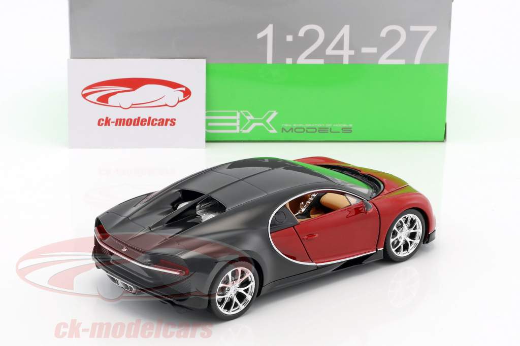 Bugatti Chiron ano de construção 2017 vermelho / preto 1:24 Welly