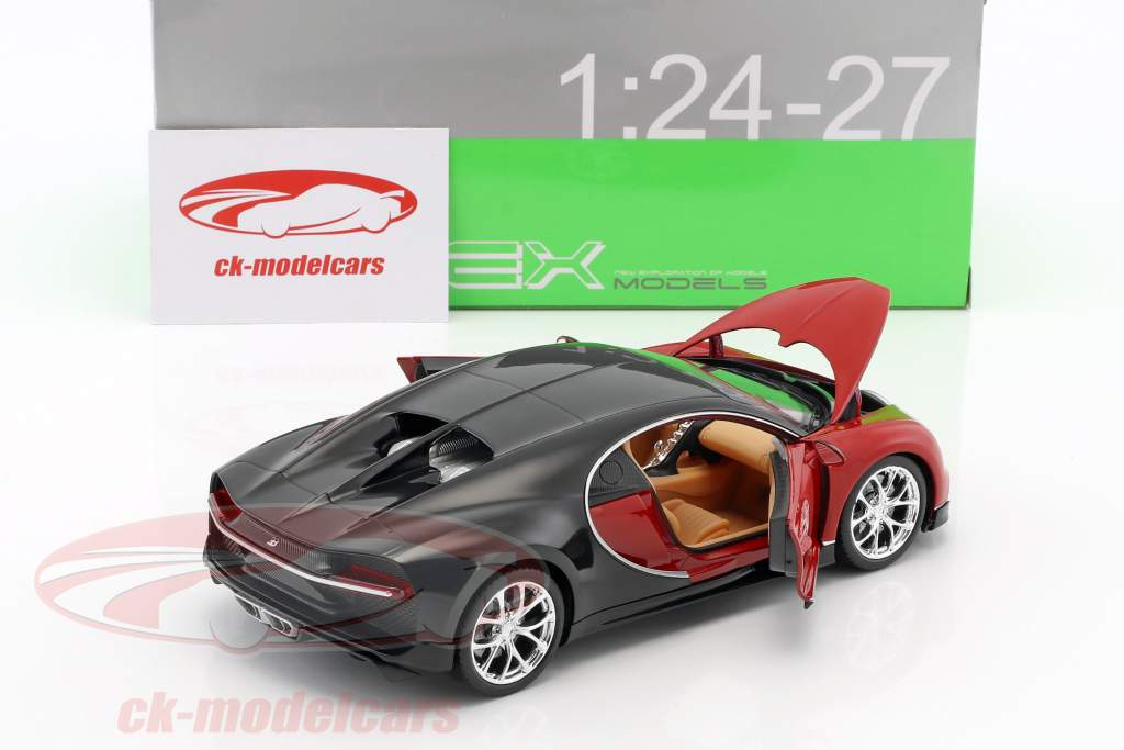 Bugatti Chiron ano de construção 2017 vermelho / preto 1:24 Welly