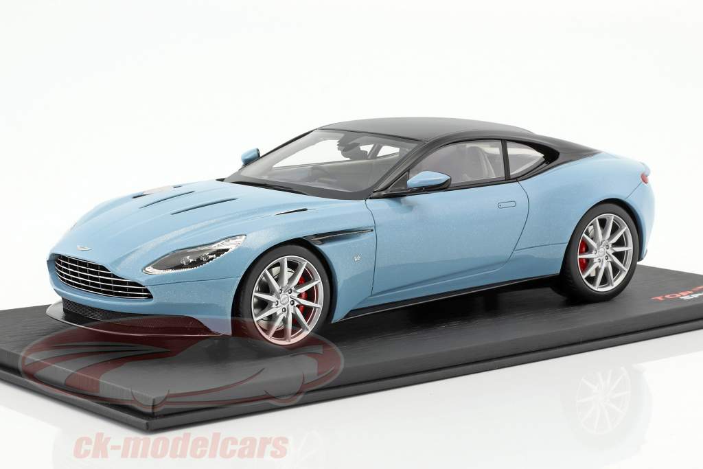 Aston Martin DB11 year 2017 light blue / black 1:18 True Scale