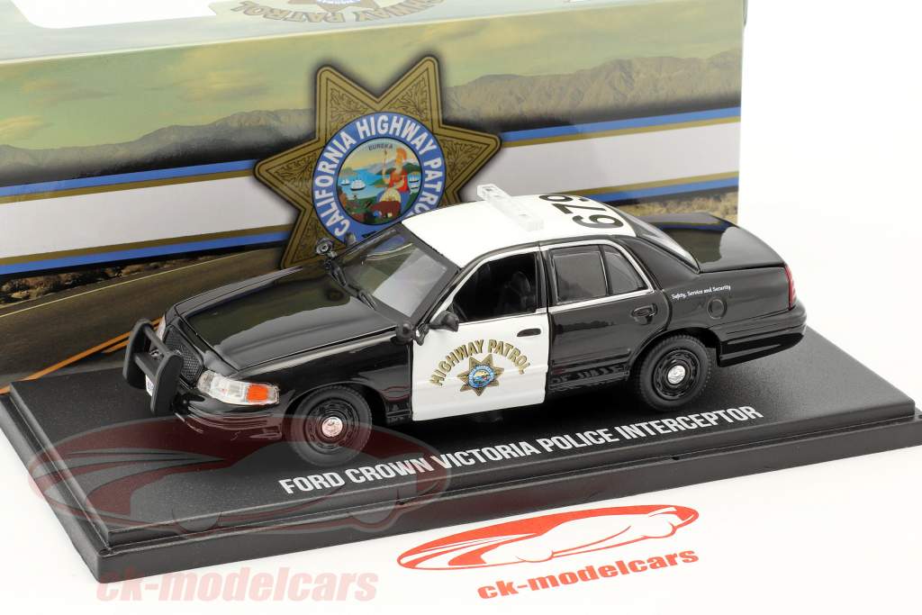 Ford Crown Victoria Police Interceptor Bouwjaar 2008 zwart / wit 1:43 Greenlight