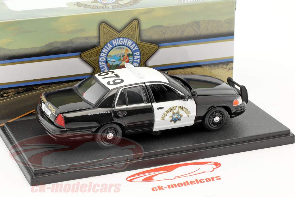 Ford Crown Victoria Police Interceptor Bouwjaar 2008 zwart / wit 1:43 Greenlight