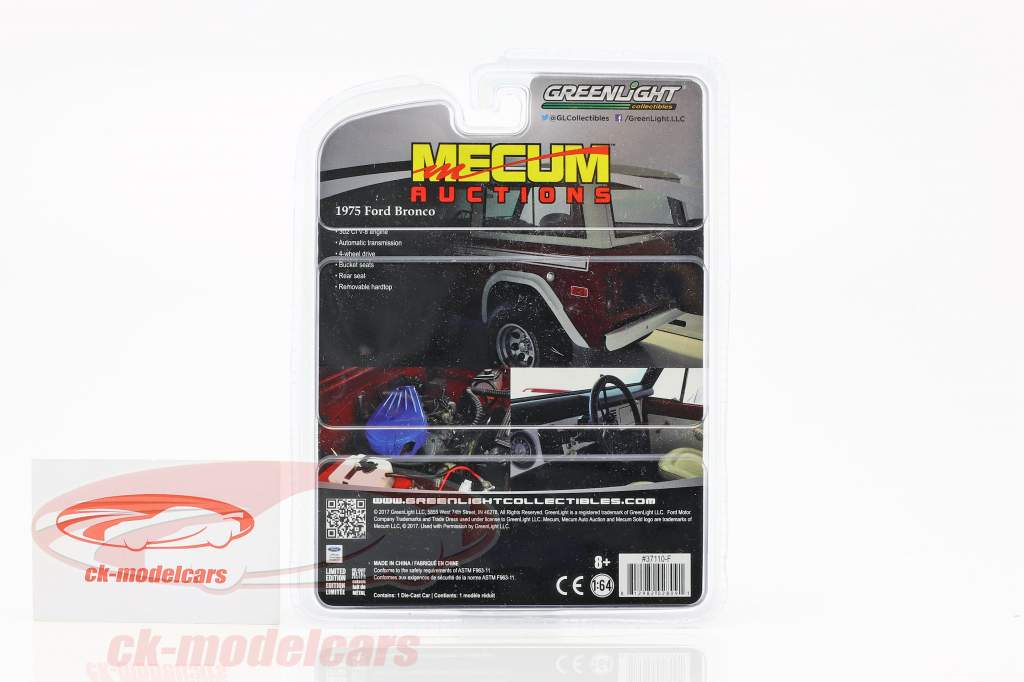 Ford Bronco Baujahr 1975 rot / weiß 1:64 Greenlight