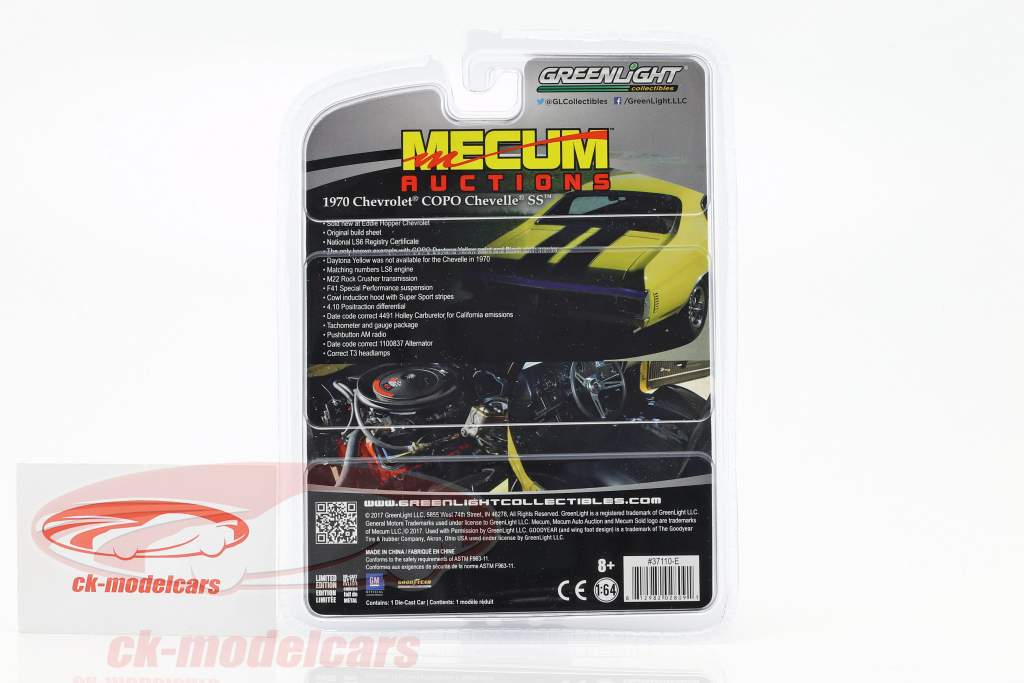 Chevrolet Copo Chevelle SS 築 1970 黄色 / 黒 1:64 Greenlight